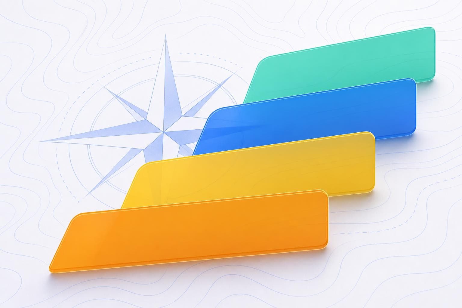 Four ascending coloured bands over a faint compass, representing the four EU AI Act risk tiers